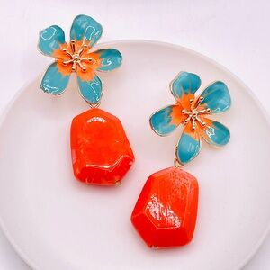 Zara Orange and Blue Floral Earrings